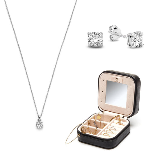 Sorprendimi 925 sterling silver set ear studs, necklace and jewellery box