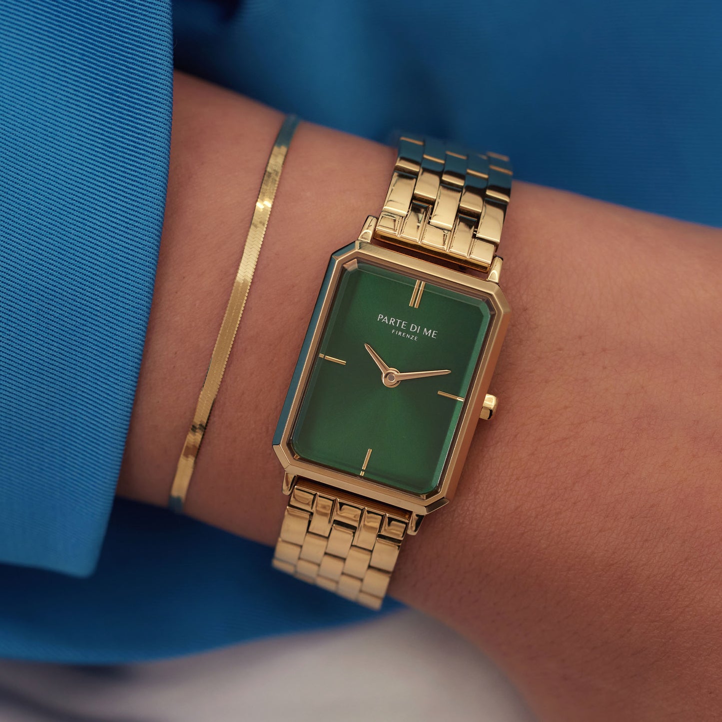 Orologio rectangular ladies watch gold coloured and green - Parte di Me