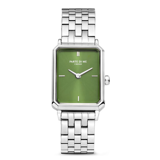 Orologio rectangular ladies watch silver coloured and green - Parte di Me