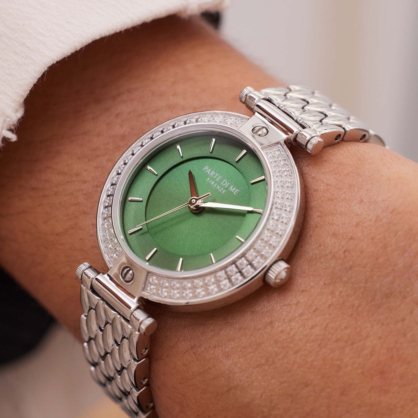 Orologio rond dameshorloge zilverkleurig en groen