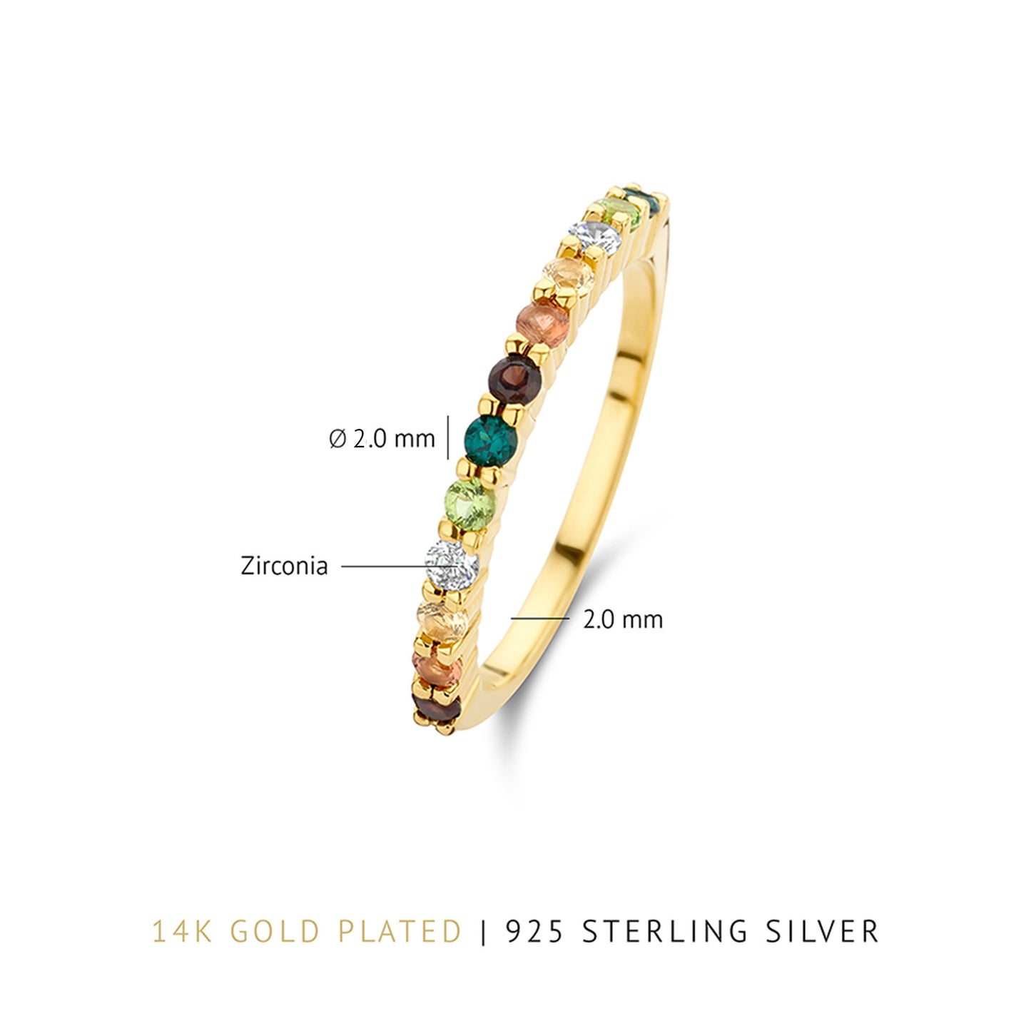 Santa Maria del Fiore 925 sterling silver gold plated ring with coloured zirconia stones