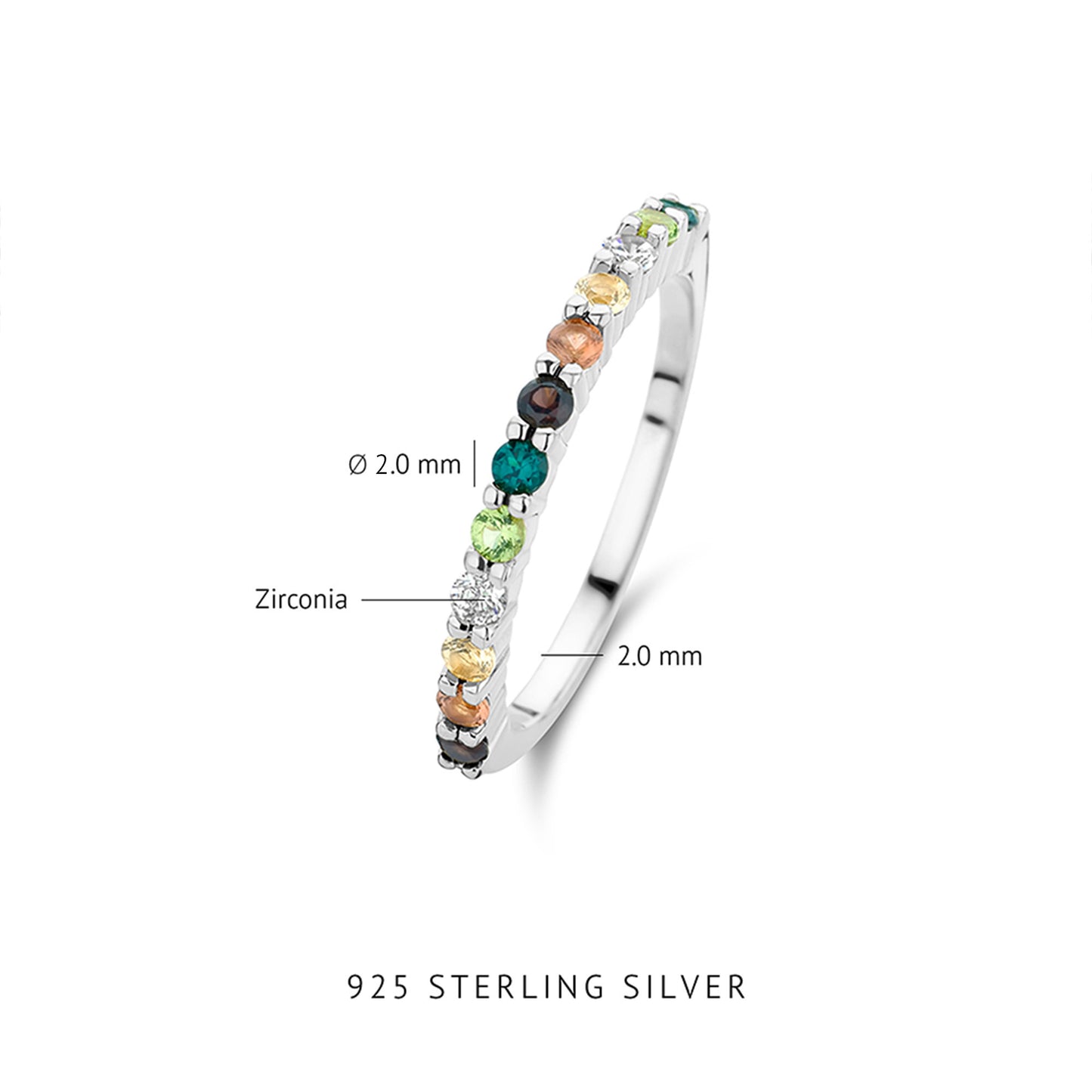 Santa Maria del Fiore 925 sterling sølv ring med farvede zirconia sten