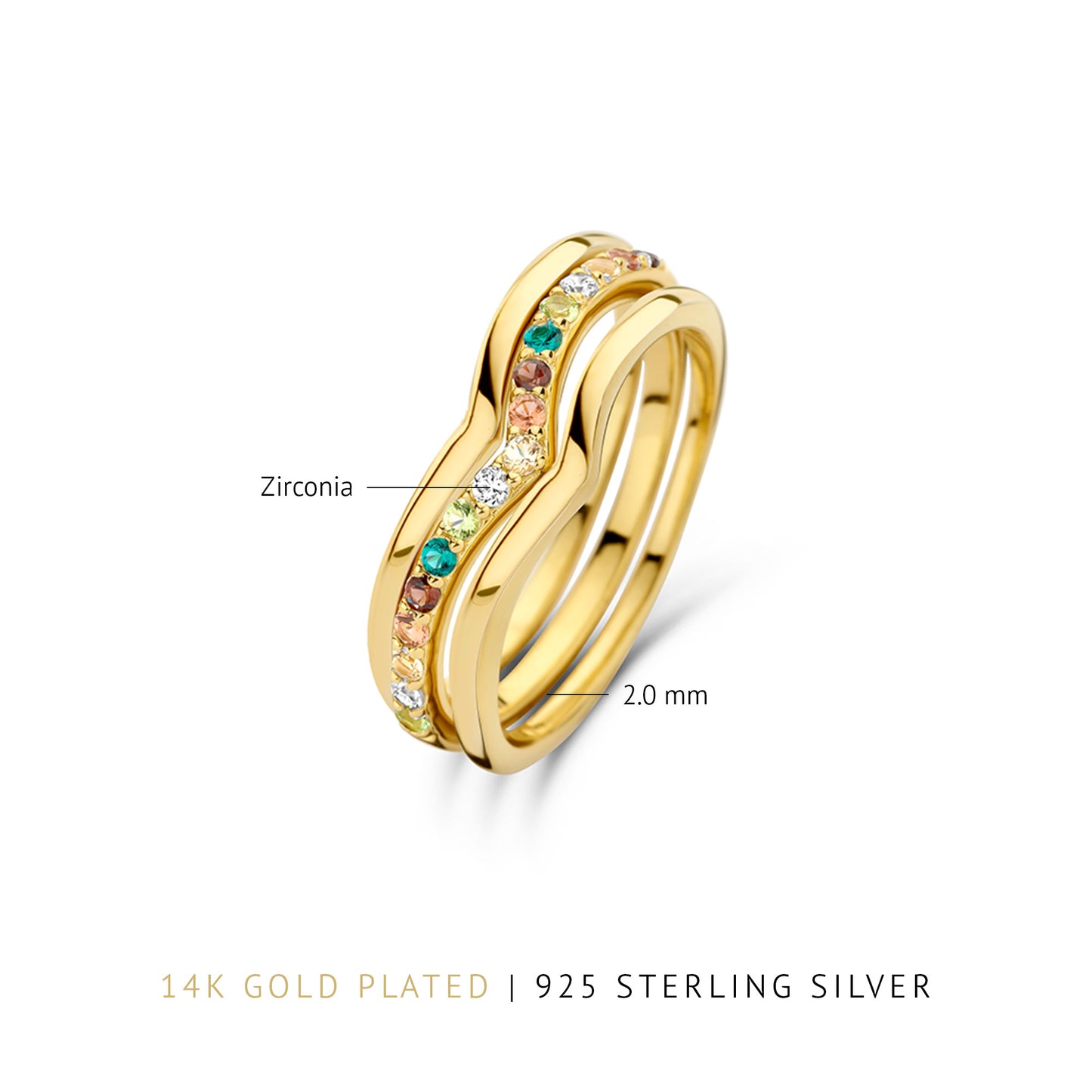Santa Maria del Fiore 925 Sterling Silber vergoldete Ringe mit gefärbter Zirkonia Steinen