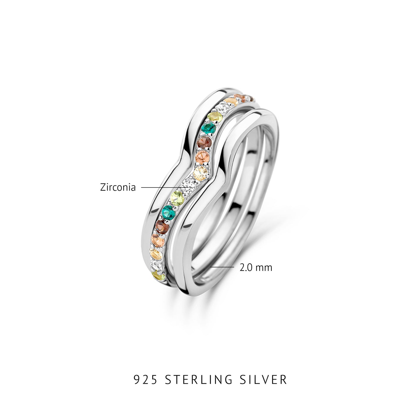Santa Maria del Fiore 925 sterling sølv ringe med farvede zirconia sten