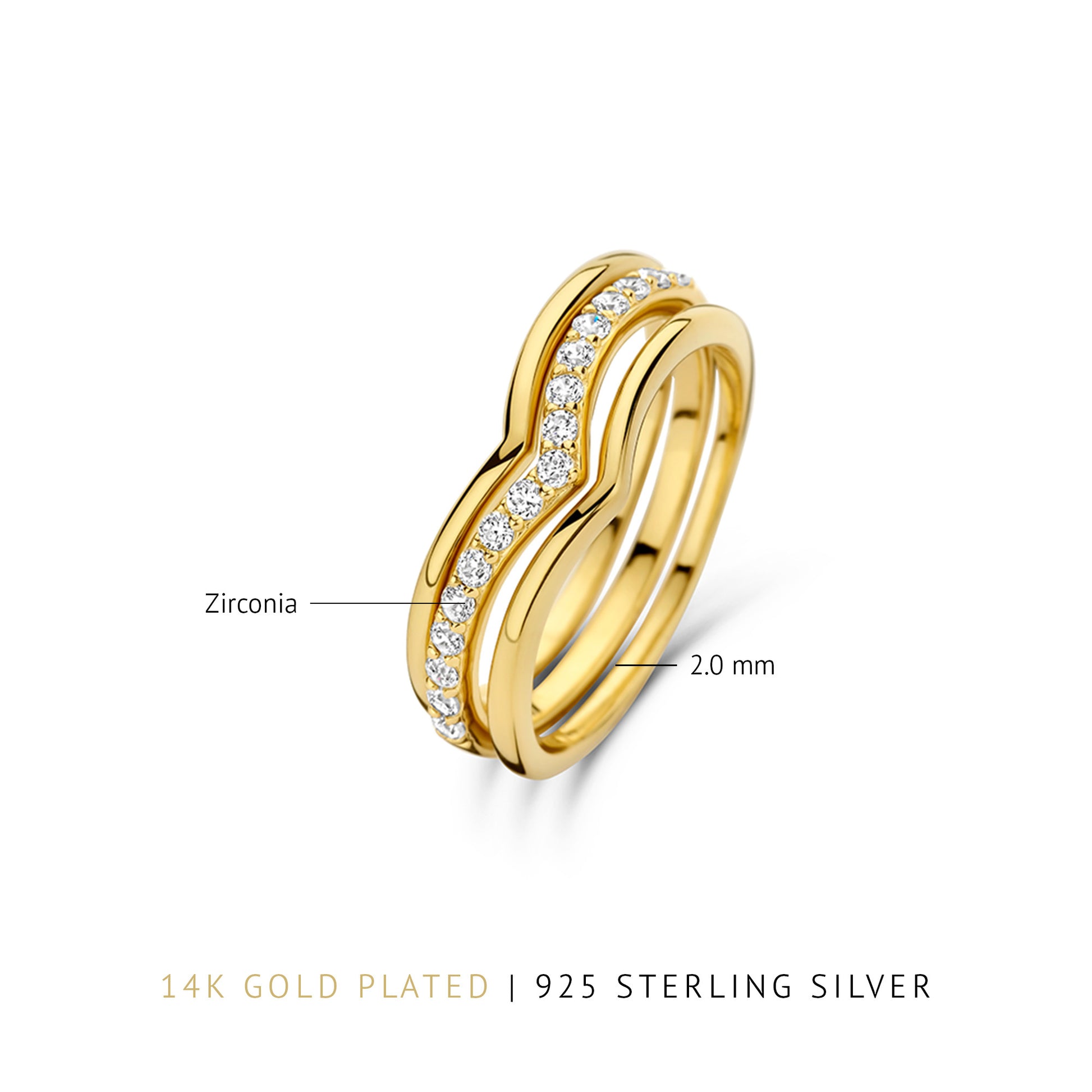 Santa Maria della Base 925 sterling silver gold plated rings with zirconia stones - Parte di Me