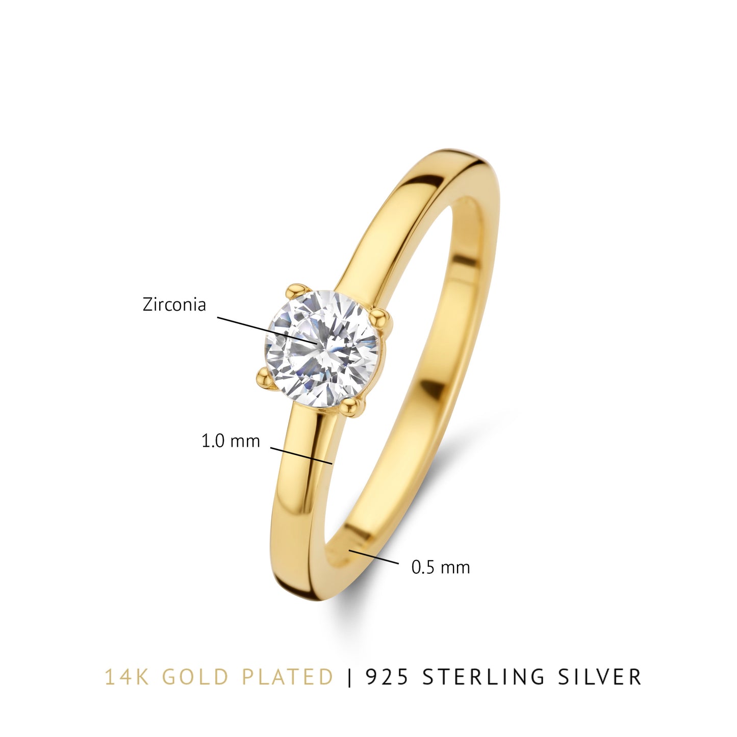 Ponte Vecchio Sofia 925 sterling silver gold plated ring with zirconia stone