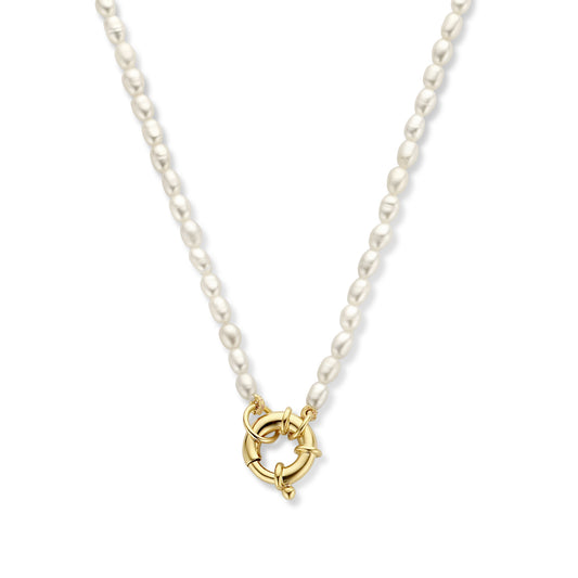Brioso Cortona Bella 925 Sterling Silber vergoldete Perlenkette mit 585er Vergoldung