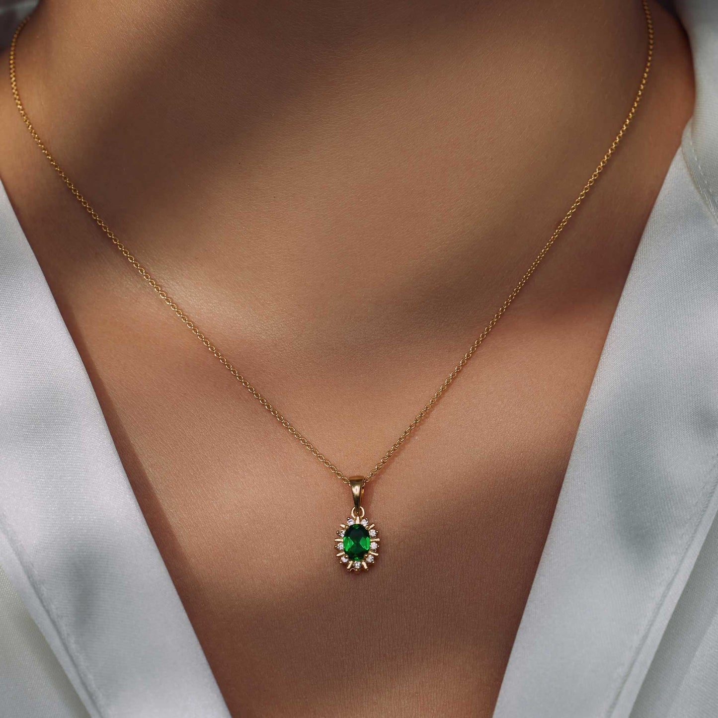 Mia Colore Verdi 925 sterling silver gold plated necklace with green zirconia stone - Parte di Me