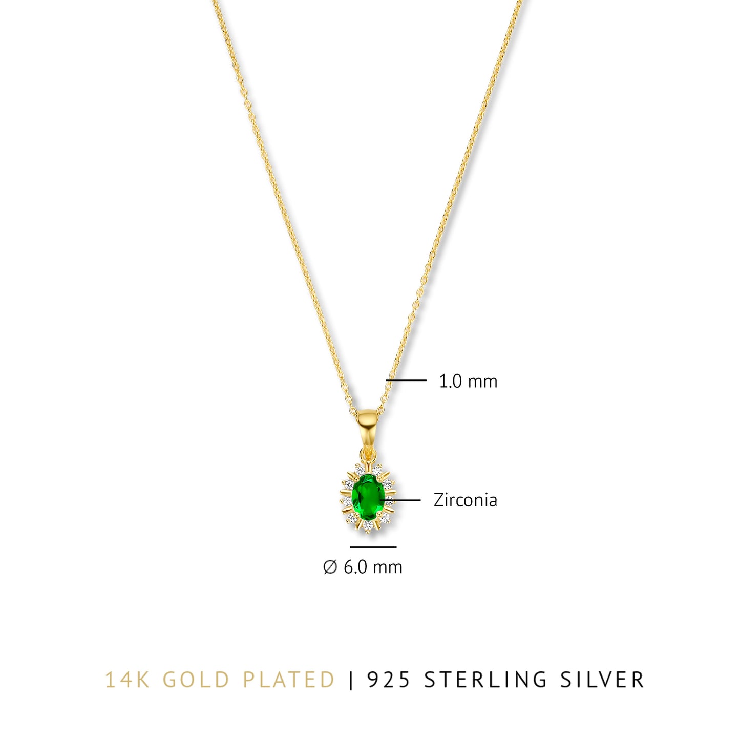 Mia Colore Verdi 925 sterling silver gold plated necklace with green zirconia stone - Parte di Me