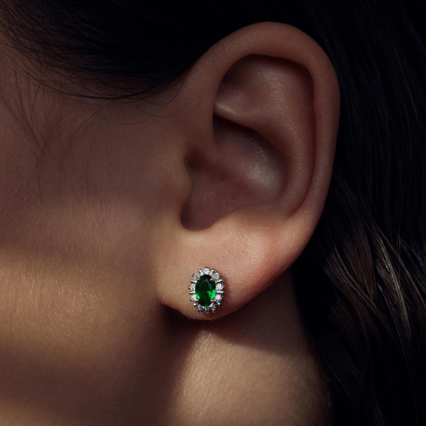 Mia Colore Verdi orecchini a bottone in argento sterling 925 con pietra zircone verde