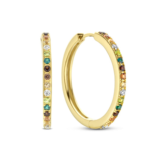 Santa Maria del Fiore 925 sterling silver gold plated hoop earrings with coloured zirconia stones