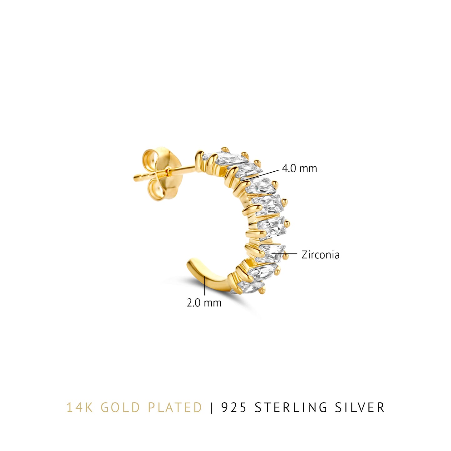 Santa Maria della Base 925 sterling sølv guldbelagte creoler med zirconia sten