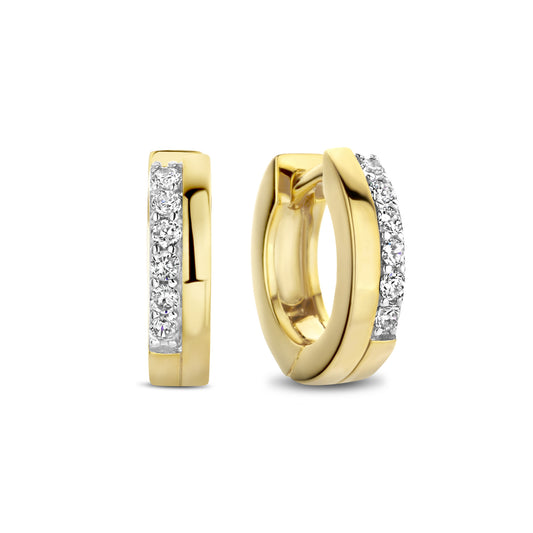 Ponte Vecchio Pitti 925 sterling silver gold plated hoop earrings with zirconia stones - Parte di Me