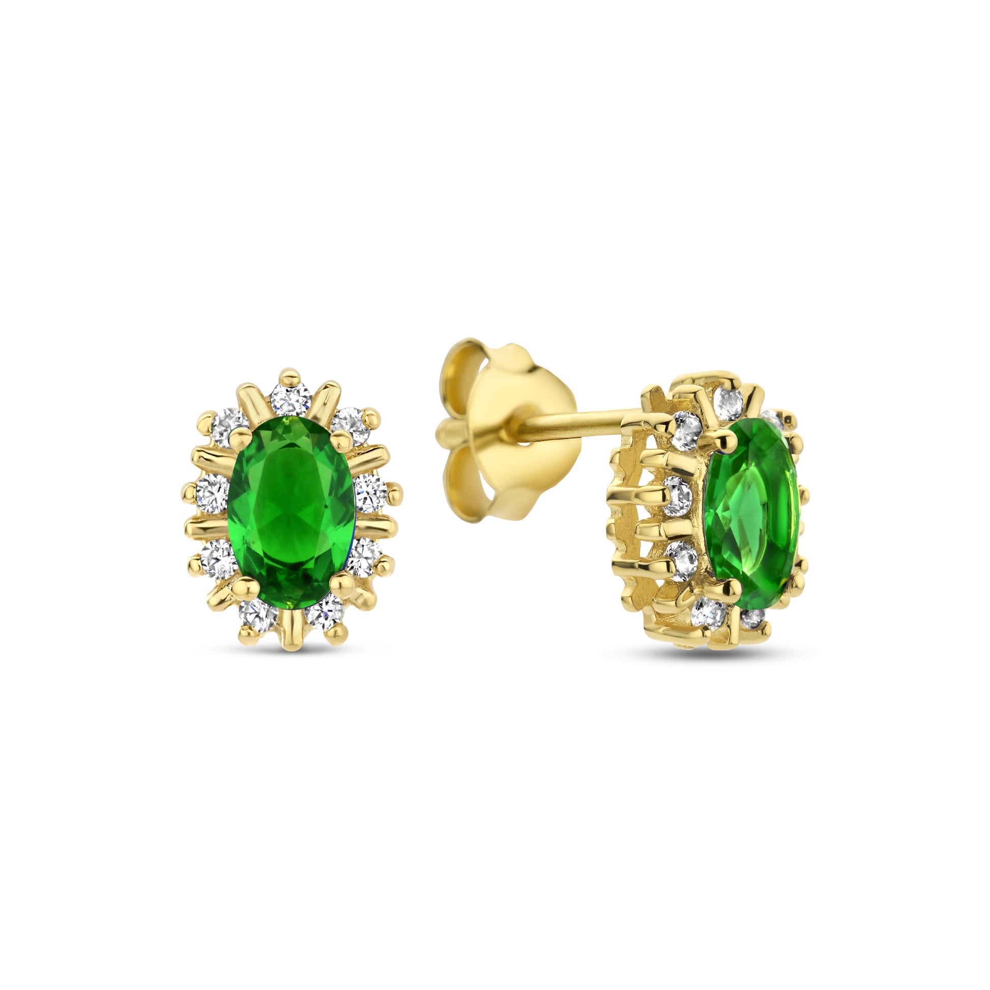 Mia Colore Verdi 925 sterling silver gold plated ear studs with green zirconia stone - Parte di Me