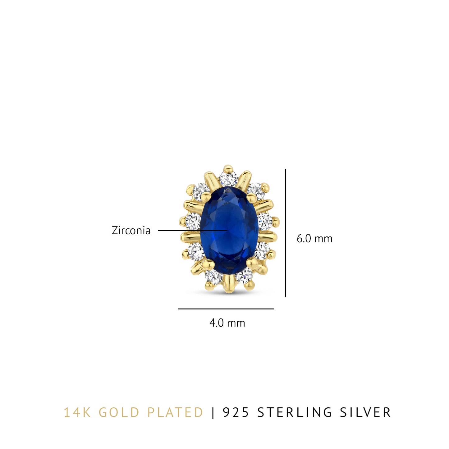 Mia Colore Azure 925 Sterling Silber vergoldete Ohrstecker mit blauem Zirkonia Stein