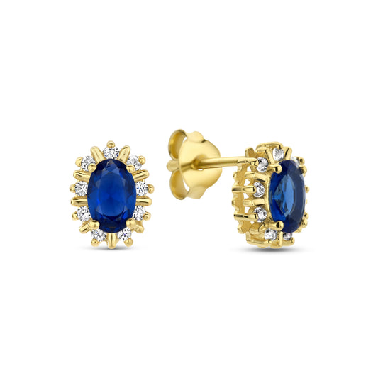 Mia Colore Azure 925 sterling silver gold plated ear studs with blue zirconia stone - Parte di Me