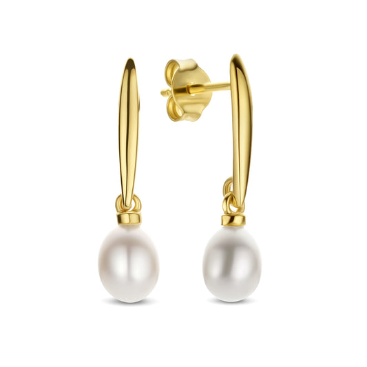 Brioso Cortona Ambra boucles d'oreilles pendantes en argent sterling 925 plaqué or avec perle d'eau douce