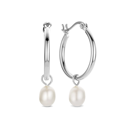 Brioso Cortona Ambra 925 sterling silver hoop earrings with freshwater pearl