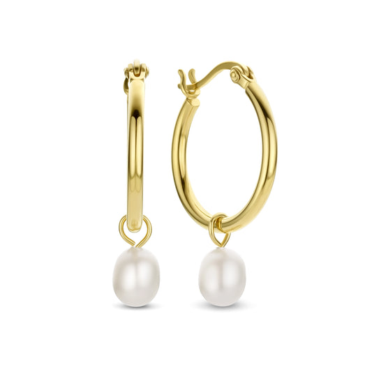 Brioso Cortona Ambra 925 sterling silver gold plated hoop earrings with freshwater pearl