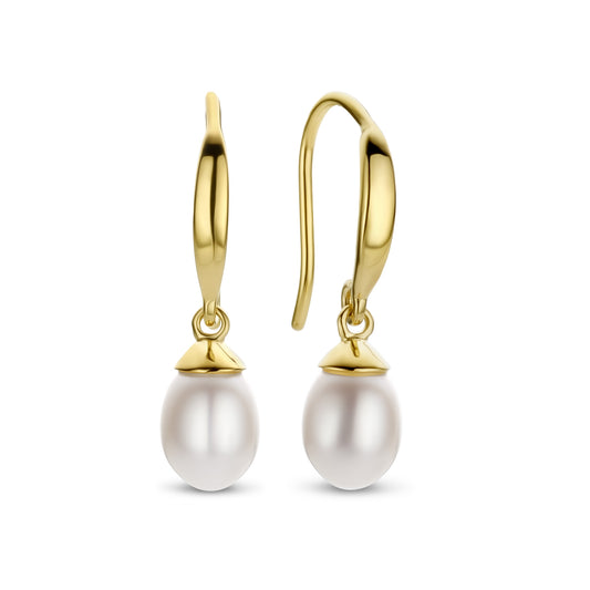 Brioso Cortona Ambra 925 sterling silver gold plated drop earrings with freshwater pearl