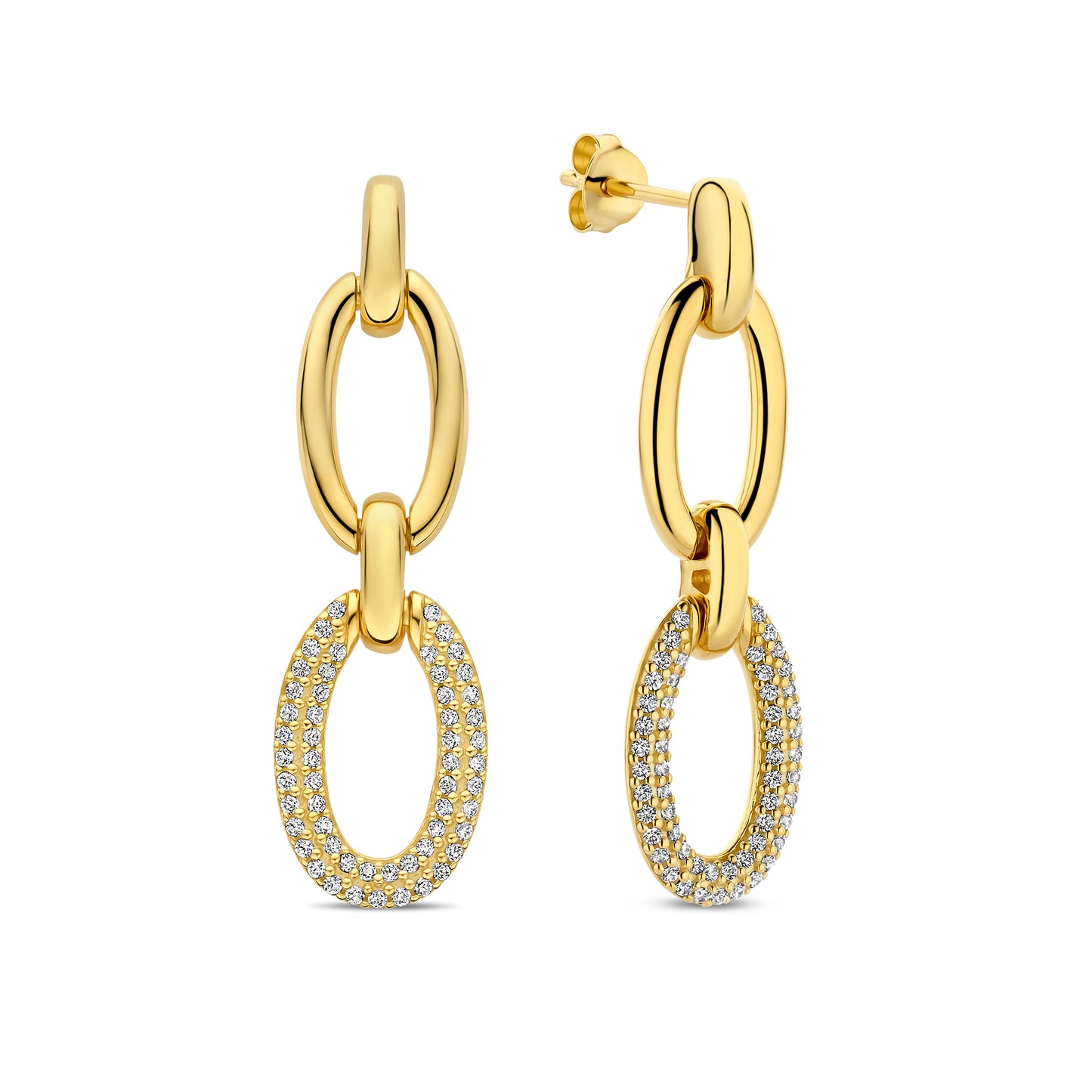 Bibbiena Poppi Clara 925 sterling silver gold plated drop earrings with zirconia stones - Parte di Me