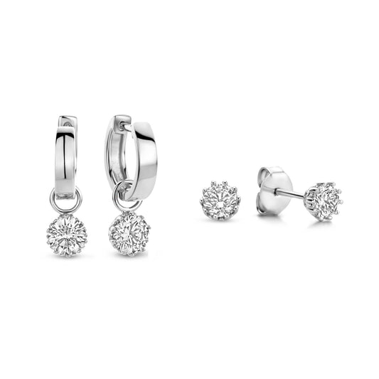 Sorprendimi 925 sterling silver set of 2 pairs of earrings and jewellery box