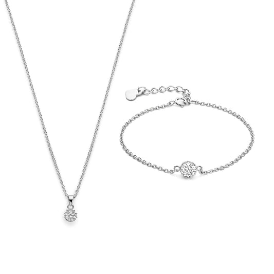 Sorprendimi 925 sterling silver necklace and bracelet gift set with zirconia stone