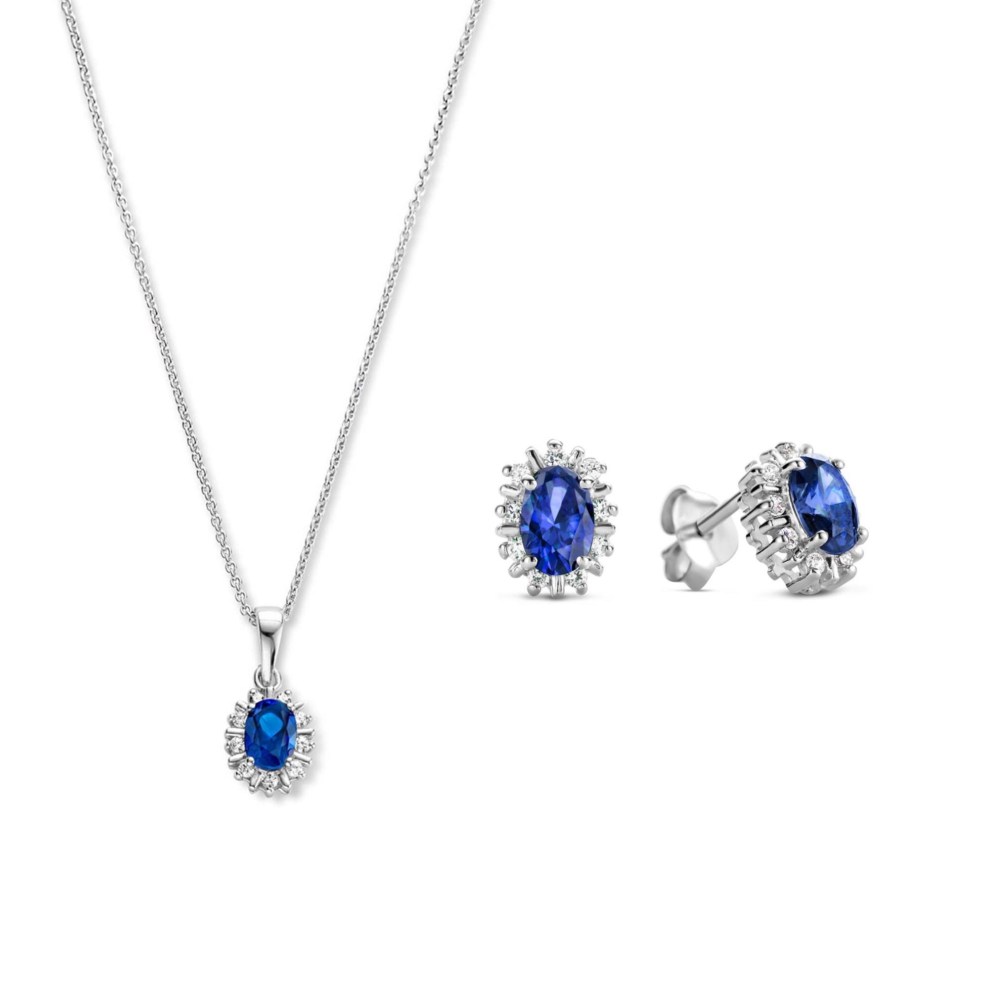 Sorprendimi 925 sterling silver necklace and ear studs gift set with blue zirconia stone - Parte di Me