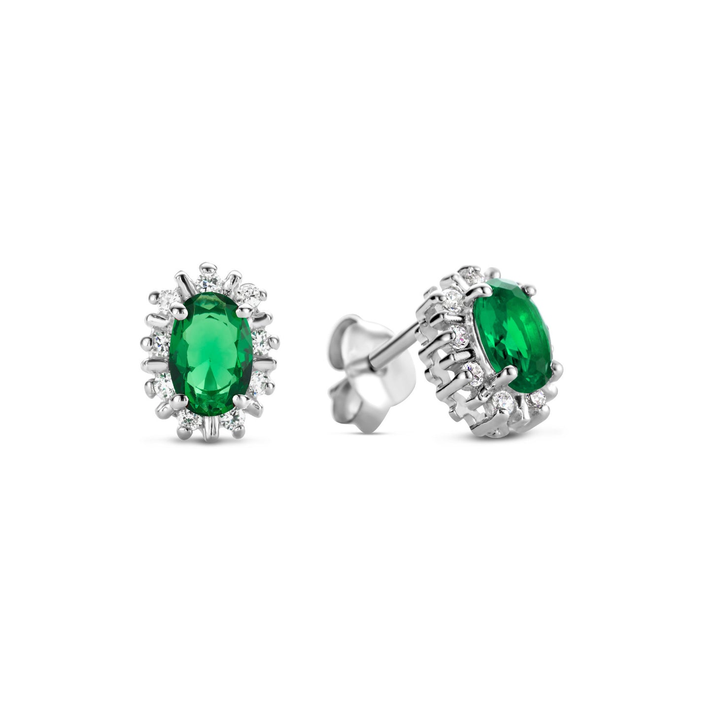 Sorprendimi 925 sterling silver necklace and ear studs gift set with green zirconia stones - Parte di Me