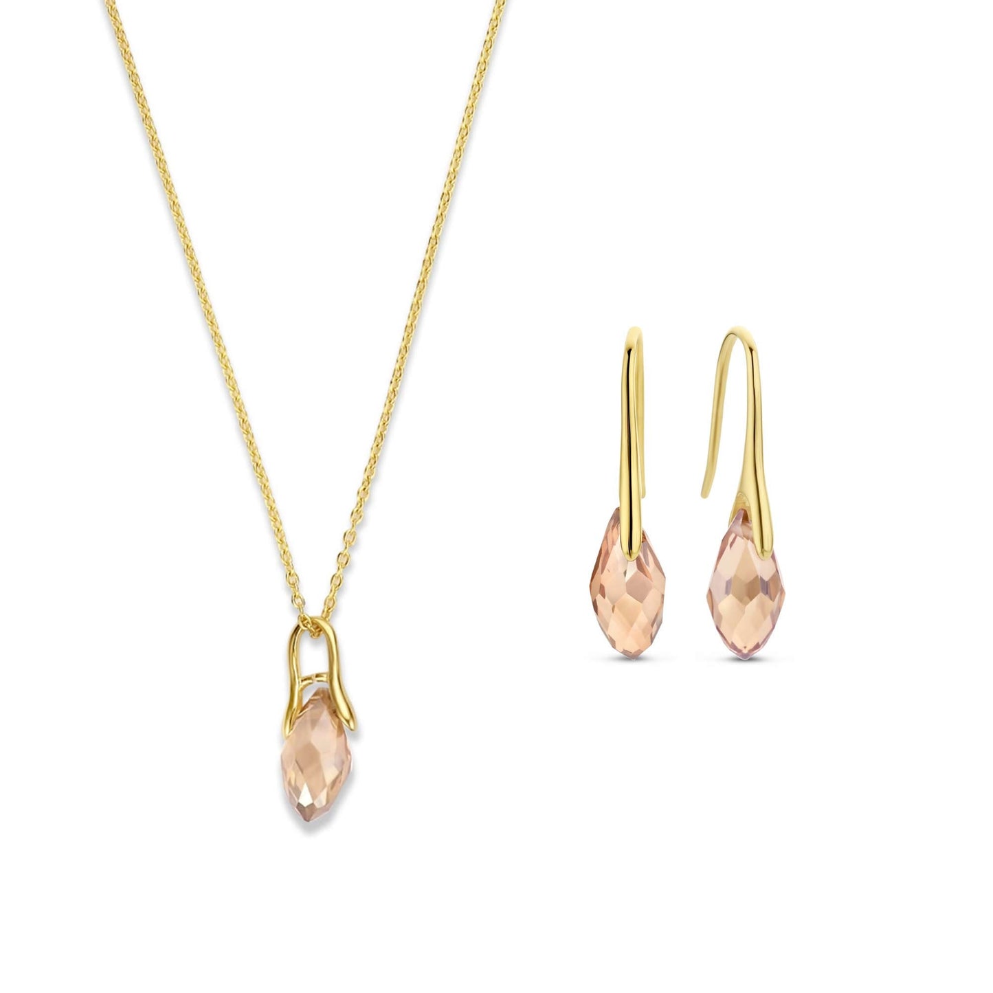 Sorprendimi 925 sterling silver gold plated necklace and drop earrings gift set with 14 karat gold plating