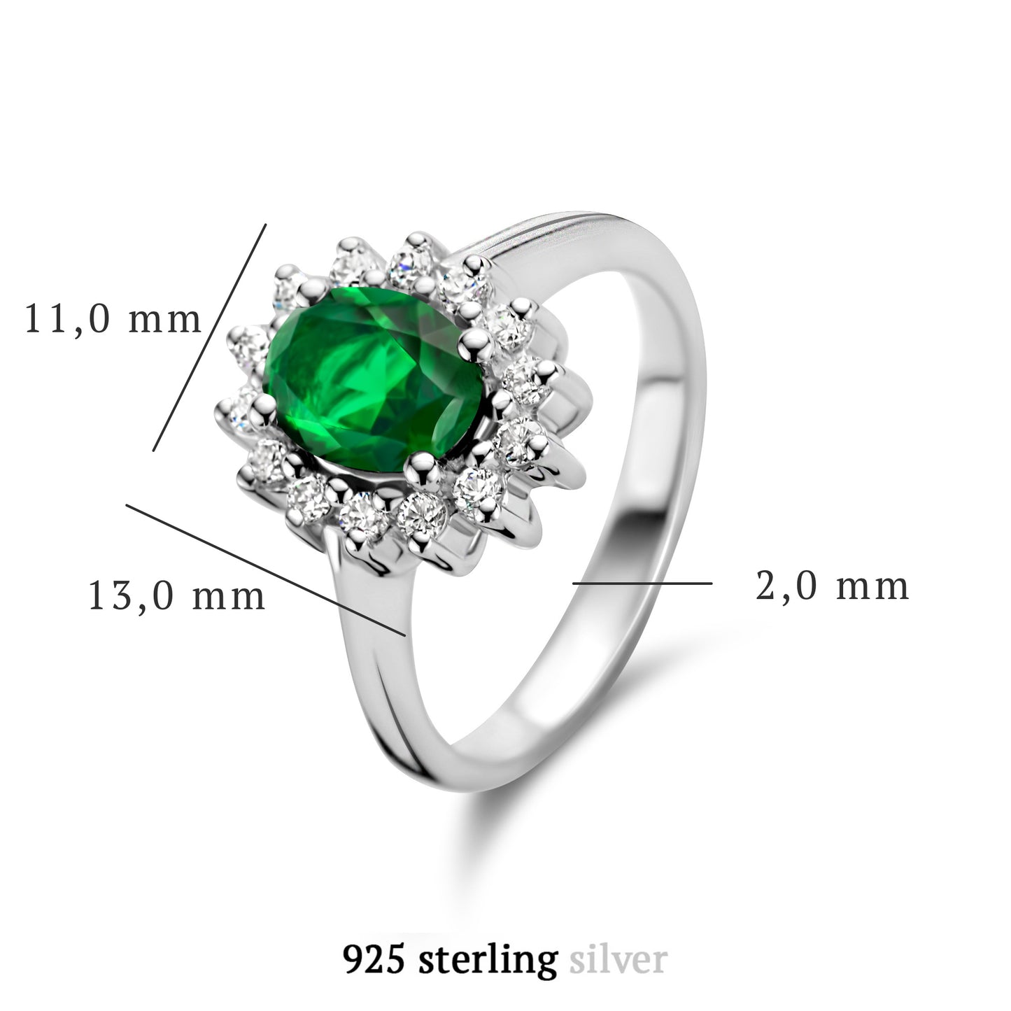 Mia Colore Verdi 925 sterling zilveren ring met groene zirkonia steen